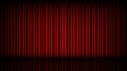 Empty stage with closed red theater curtain, vector illustration