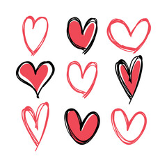 Heart doodles collection. Hand drawn hearts. Vector illustration set.