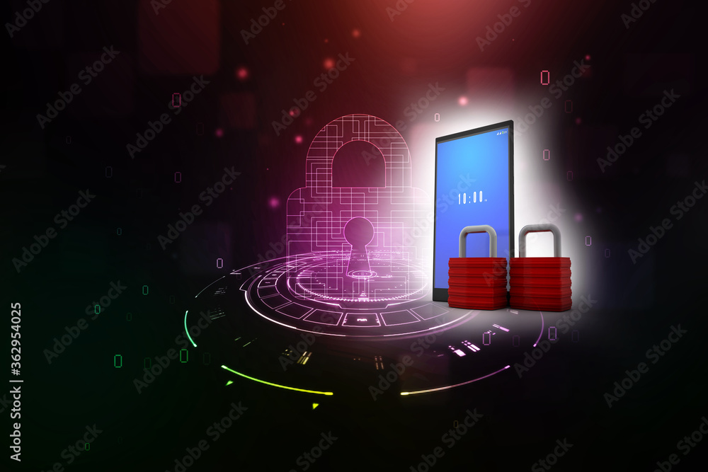 Poster 3d rendering transmitter mobile wi-fi with lock