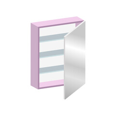 Bathroom mirror cabinet.Dressing mirror with shelf.Vector isometric and 3D view.