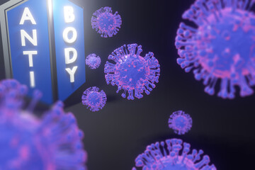 Covid-19, coronavirus outbreak, virus floating in a cellular environment, coronaviruses influenza background, viral disease epidemic, 3D rendering