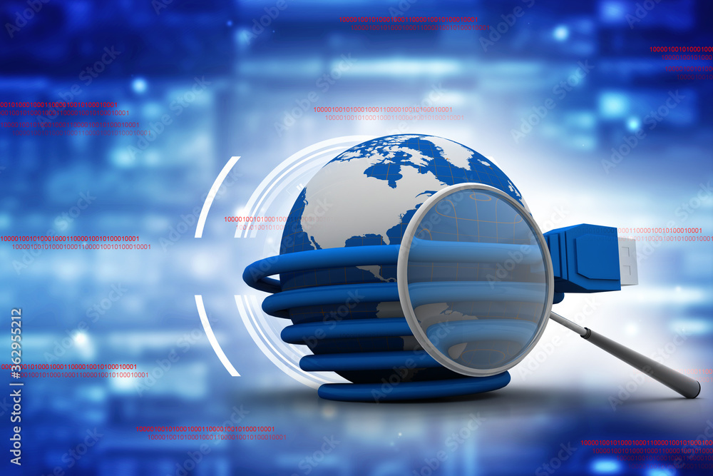 Poster 3d rendering network connection, internet communication and computer technology concept, closeup vie