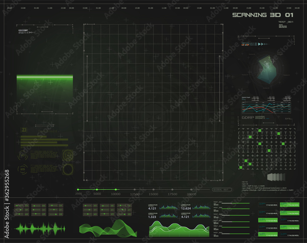 Fototapete green hud, gui futuristic dashboard, good for scanning template or presentation. abstract virtual gr