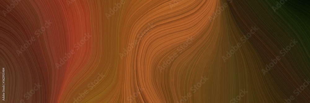 Poster colorful and elegant vibrant background graphic with smooth swirl waves background design with saddle brown, very dark green and coffee color