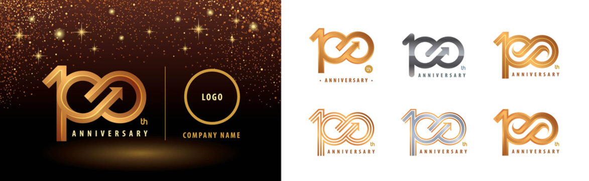 Set of 100th Anniversary logotype design, Hundred years anniversary celebration