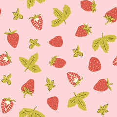 Strawberry fruit seamless vector pattern in flat style. Texture for - fabric, wrapping, textile, wallpaper, apparel. 