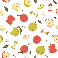 Apple fruit seamless pattern in flat style on white background. Texture for - fabric, wrapping, textile, wallpaper, apparel. 