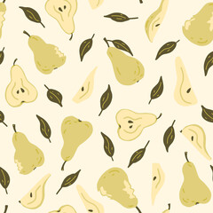 Pear fruit seamless pattern in flat style. Texture for - fabric, wrapping, textile, wallpaper, apparel. 