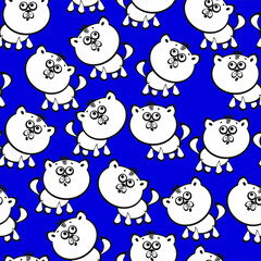 Seamless vector pattern of kittens on a blue background. - 362957257