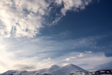 Fototapeta na wymiar Panoramic view of glacier mountains of Elbrus region, Russia