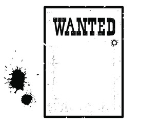 Wanted poster for portrait. American Western grunge paper for design on white background