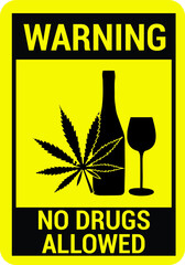 NO DRUGS NO SMOKING MARIJUANA TOBACCO ALLOWED BANNED PROHIBITED WARNING SIGN VECTOR