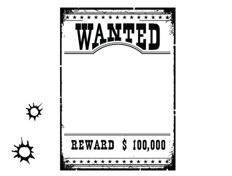 Wanted poster for portrait. American Western grunge paper for design on white background