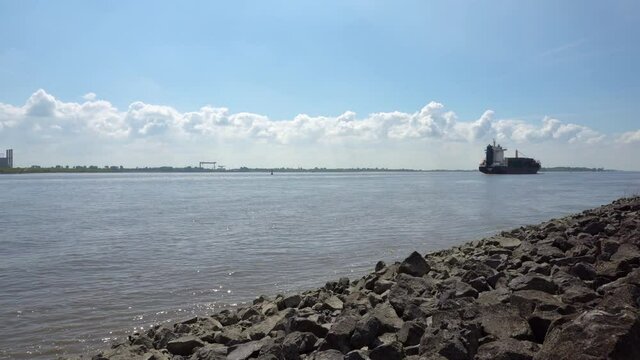 Elbe in Hamburg - Elbe Shore View with Ship