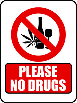 NO DRUGS NO SMOKING MARIJUANA TOBACCO ALLOWED BANNED PROHIBITED WARNING SIGN VECTOR
