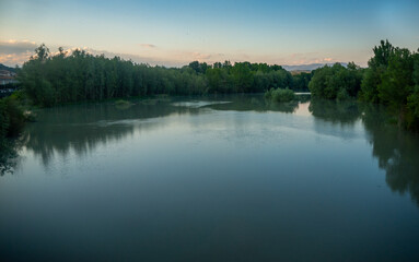 views of the river Esera to the passage through the town of graus in the province of huesca aragon spain