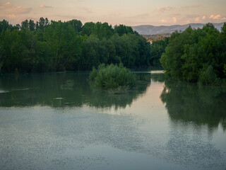 views of the river Esera to the passage through the town of graus in the province of huesca aragon spain