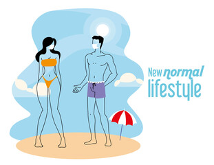 couple with mask and swimsuit in summer