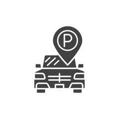 Free parking black glyph icon. Additional service symbol. Hotel amenities sign. Pictogram for web page, mobile app, promo. UI UX GUI design element.