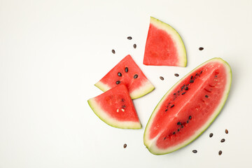 Composition with watermelon slices on white background. Summer fruit