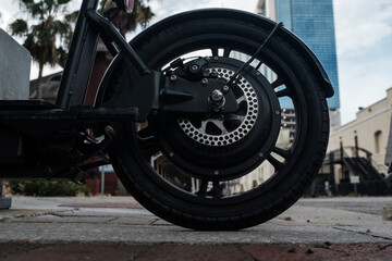 Black Rubber Tire On A Motor Scooter Downtown