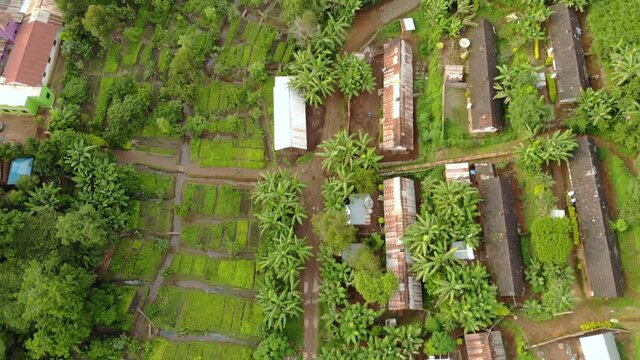 Aerial Flyby SHot of Lushoto Town based in Tanga Region of Tanzania, Remote calm district in Usambara Mountains in East Africa