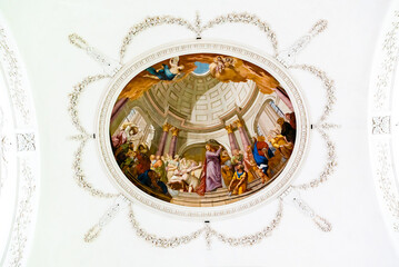 interior view of the church of Peter and Paul with the historic painted ceiling