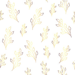Gold berries on branches Christmas vector  seamless pattern tile with white background