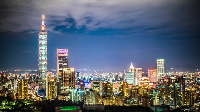 Taipei, Taiwan Hushan Xiangshan filmed Taipei skyline Taipei 101 night time-lapse video