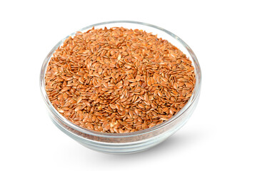 Bowl with flax seed isolated on white background