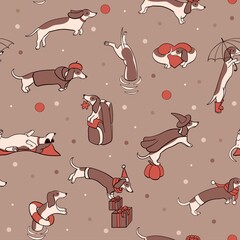 Seamless patterns with dachshunds 