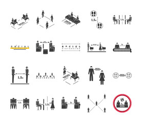set of icons social distancing, risk of infection coronavirus or covid 19