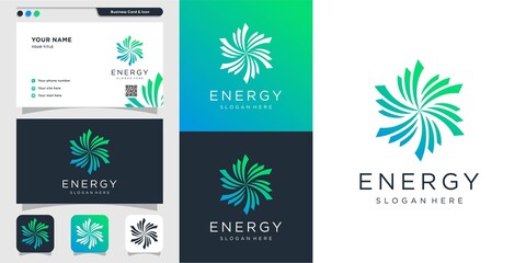 Abstract energy logo and business card design. solution, positive, modern, energy, icon, Premium Vector