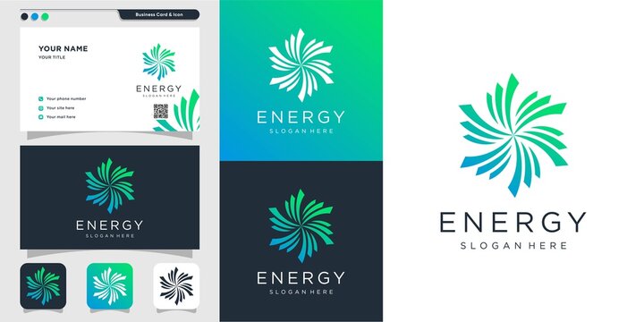 Abstract energy logo and business card design. solution, positive, modern, energy, icon, Premium Vector