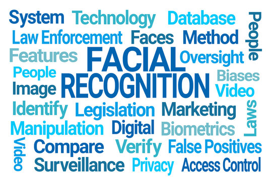 Facial Recognition Word Cloud on White Background
