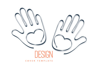 Palms of hands and heart. Creative design. The concept of support, charity, volunteering, love, kindness. Vector