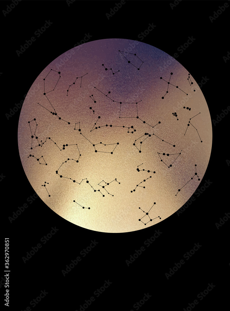 Wall mural minimal poster with star map and constellations. vector design with gold texture