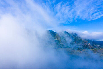 Mists in the Port of the Portillo de Lunada. Pasiegos Valleys. Merindades region. Burgos province. Community of Castilla y León. Spain, Europe