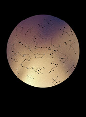 Minimal Poster with Star Map and Constellations. Vector Design with Gold Texture