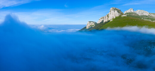 Mists in the Peña Lusa and Bustarejo area near the Port del Portillo de Lunada. Pasiegos Valleys. Merindades region. Burgos province. Community of Castilla y León. Spain, Europe