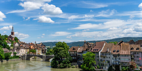 panorama view of the idyllic border town of Laufenburg on the Rhine in northern Switzerland