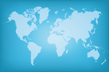 Blue map world. Worldmap global. Worldwide globe. Continents on cyan background. Silhouette map world. Backdrop for design travel. Planet earth. Land continent. International. Atlas. Vector 