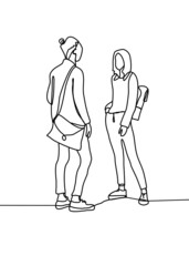 Drawing line, Young teenagers sitting and working to send teachers