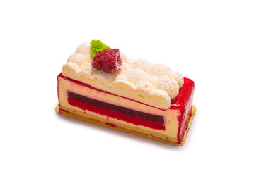 Raspberry cake isolated on white.