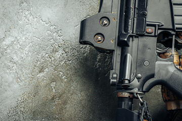 Modern weapon series. US Army assault rifle, close up.