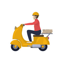 Pizza delivery, person on motobike flat illutration. Vector.