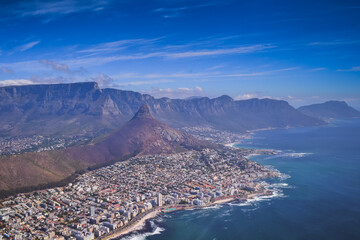 aerial view of cape town with table mountain and lions head