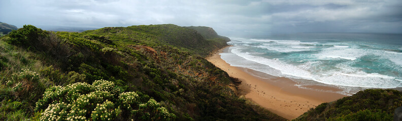 Great Ocean Road stormy blue sea panorama