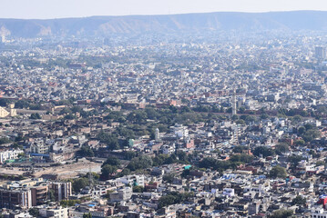 Fototapeta na wymiar Overall bird eye view of Jaipur from Nahargarh Fort ,Jaipur, Rajasthan, India