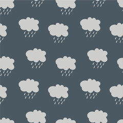 Seamless pattern with clouds and rain. Autumn background. Drops.